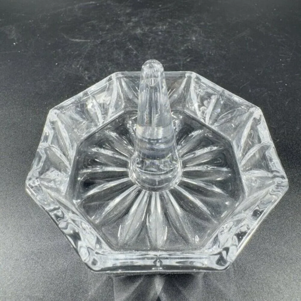 Vintage Bohemian Clear Crystal Glass Trinket Dish Ring Holder‎ Czech Glassware